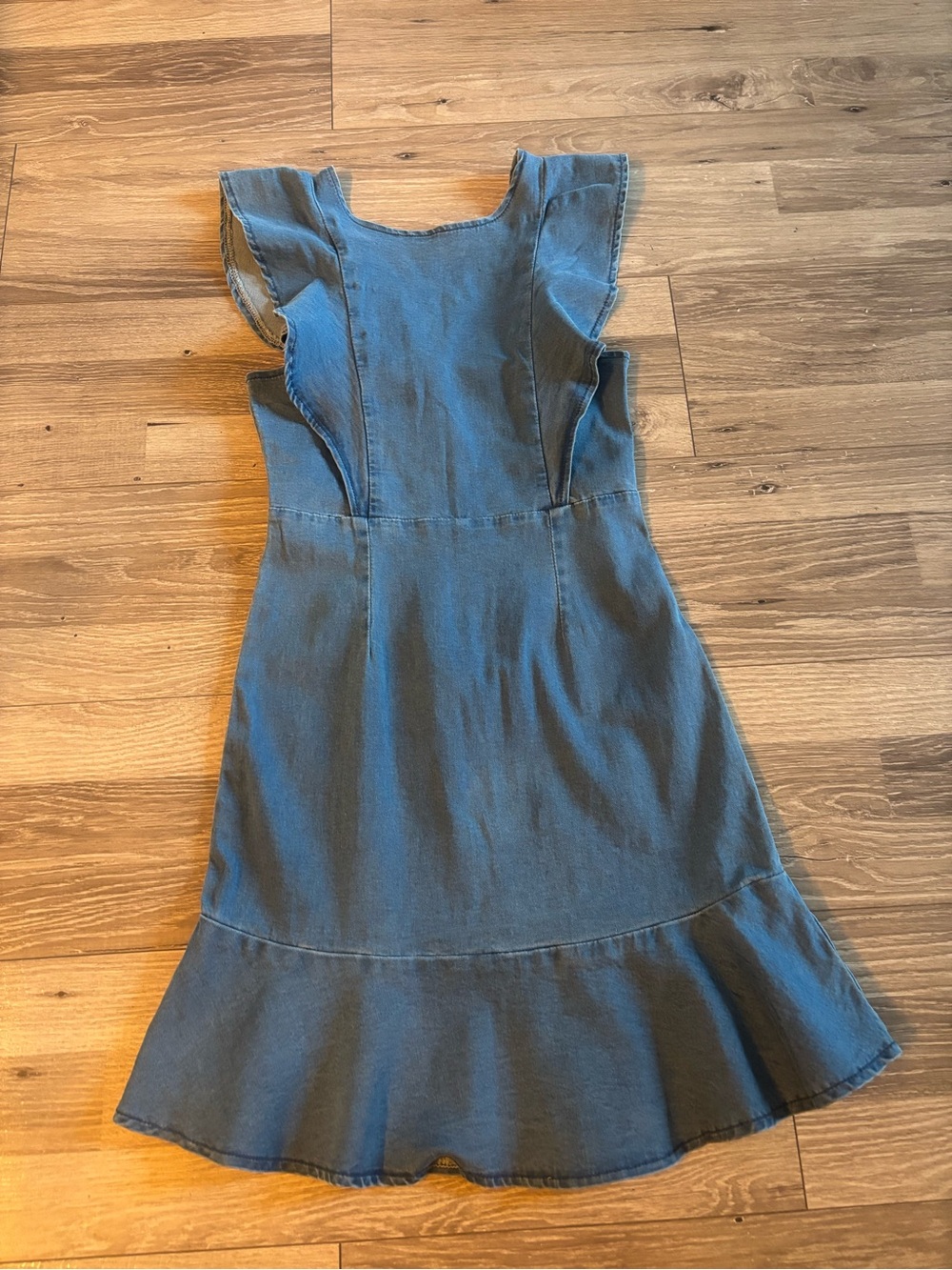 Blue Ruffle Sleeve Denim Dress
